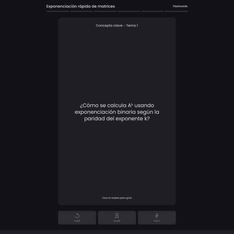 Flashcard con una pregunta clave del tema para repasar de memoria